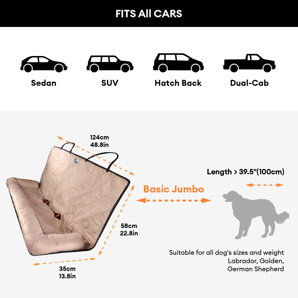 Dog Car Seat Cover for Back Seat – Padded Travel Hammock for Medium & Large Dogs with Safety Tethers & Storage Pockets | Thomler