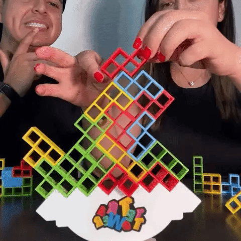 Stacking Block Balance Game with Tetris-Style Pieces for Family Game Night, Party Entertainment & Skill Building | Thomler