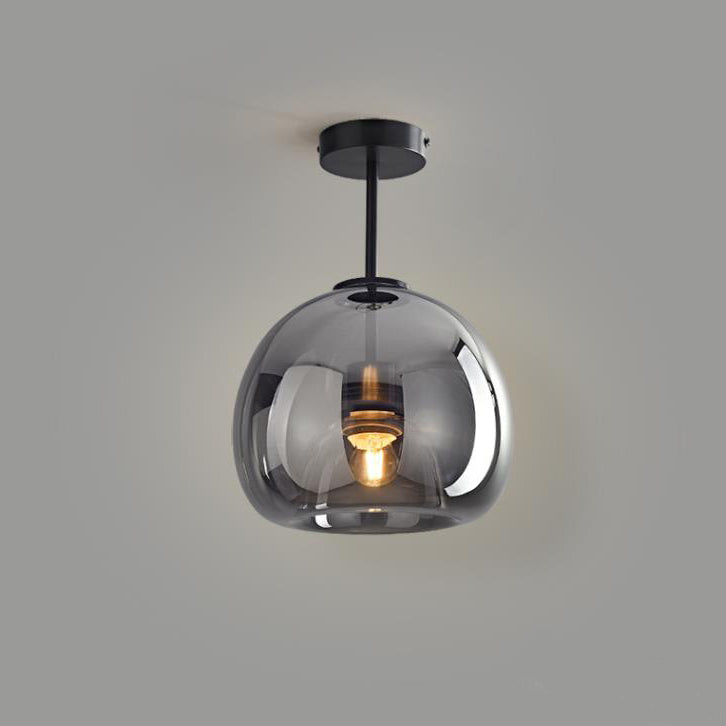 Semi-Flush Mount Light Glass Iron 9.8 in x 11.4 in Smoke Gray Hallway Living Room Bedroom Modern Lighting Fixture | Thomler