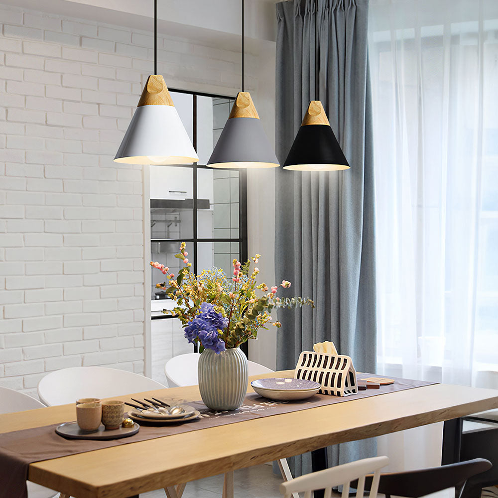 Pendant Light Wood Aluminium E27 Grey Dining Room Kitchen Island Hanging Ceiling Lamp Scandinavian Modern | Thomler