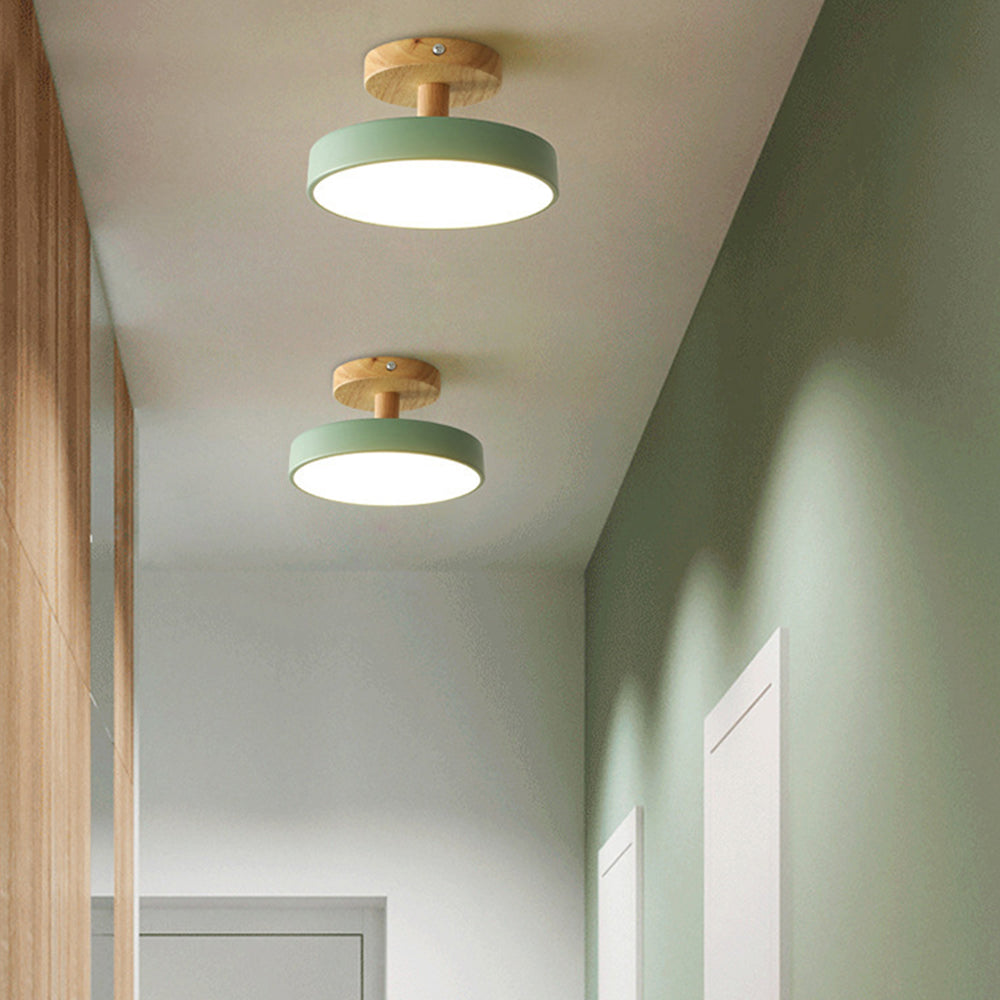 Wooden Ceiling Light with Soft Pastel Shade – Compact Flush Mount LED for Bedroom, Entryway & Small Living Space | Thomler