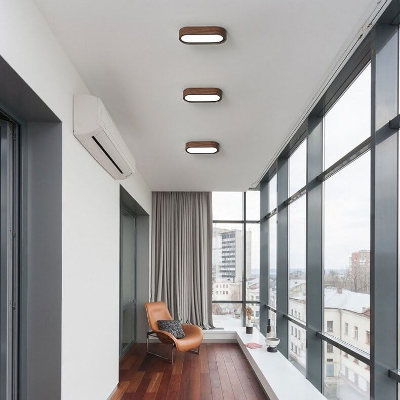 LED Wood Grain Ceiling Light Flush Mount – Modern Round Low Profile Fixture for Bedroom Living Room – Hardwired 8W Acrylic Shade Walnut & | Thomler