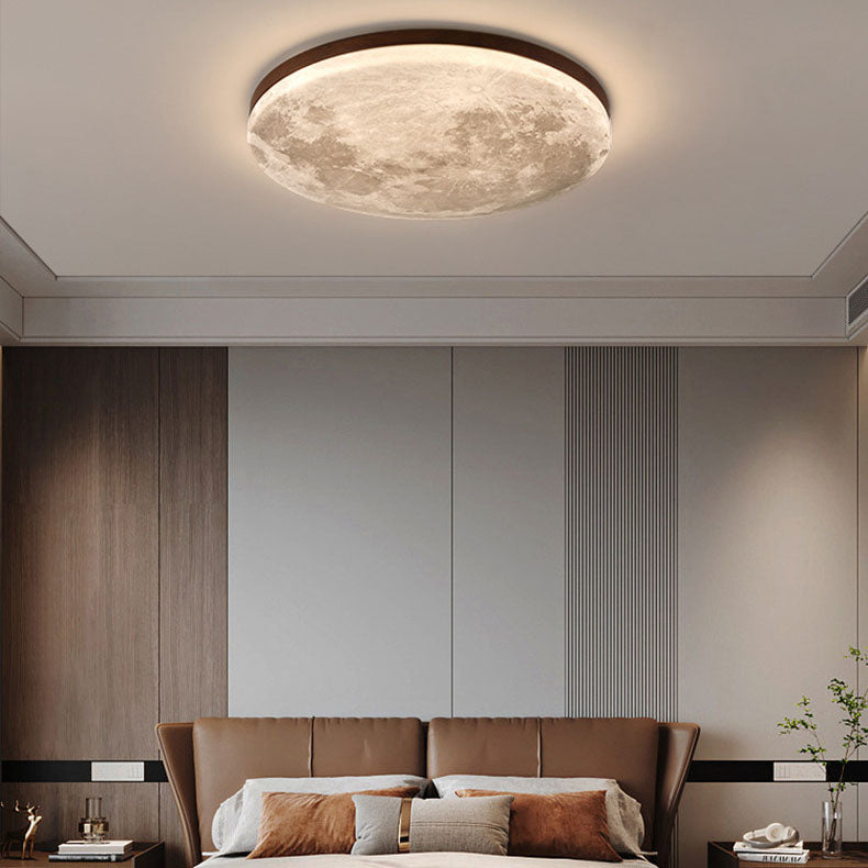 Circular LED Flush Mount Ceiling Light Wood Trim Acrylic Diffuser Hardwired Low Profile for Bedroom Hallway Kitchen Dining Room Entryway | Thomler