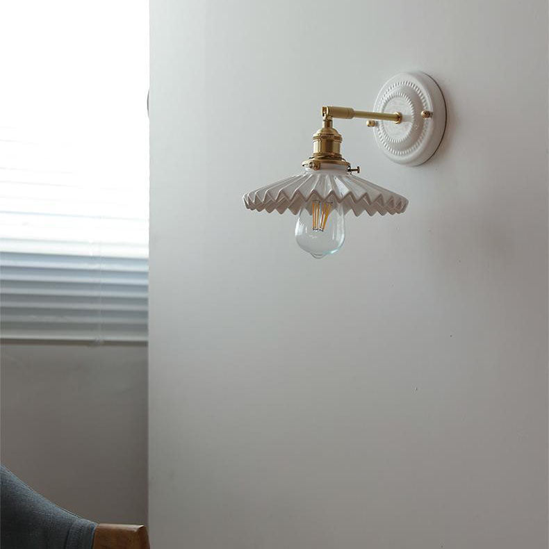 Ceramic & Brass Wall Sconce with Minimalist Contemporary Design for Bedroom, Living Room & Study | E26 Socket | Thomler