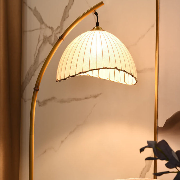 Contemporary Floor Lamp with Fabric Shade & Marble Base for Living Room, Bedroom, Hallway | Single-Bulb Standing Light Fixture with E26 | Thomler