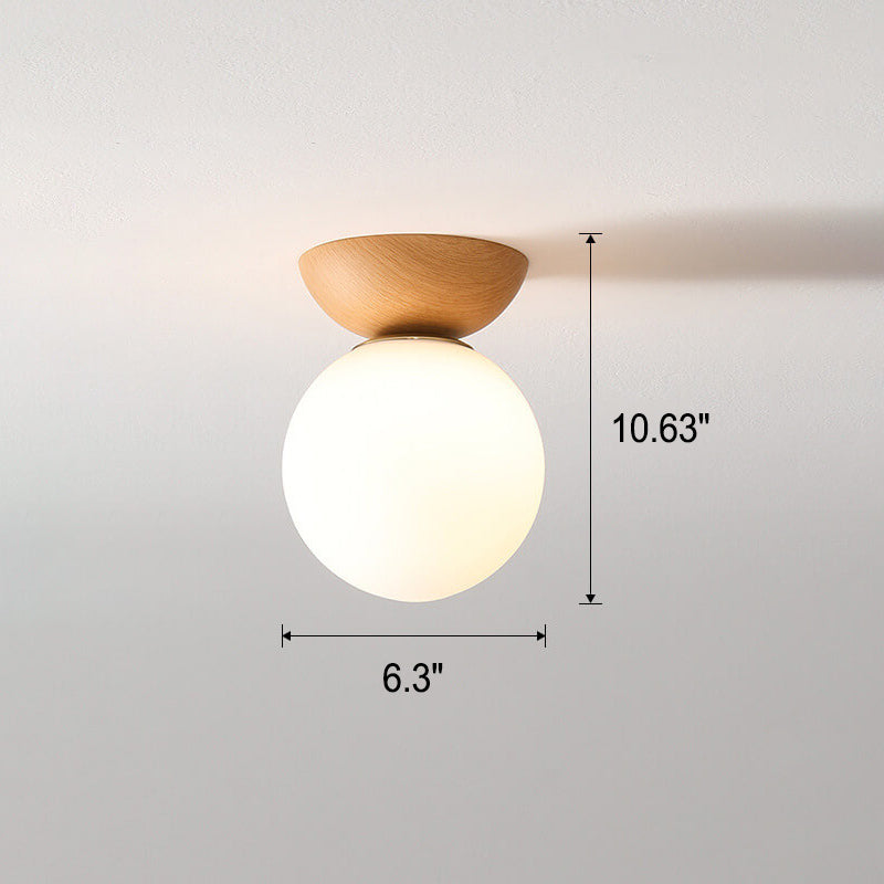 Globe Glass Ceiling Light with Wood Grain Finish – Modern Flush Mount & Pendant Option for Living Room, Bedroom, Hallway – E14 Socket | Thomler