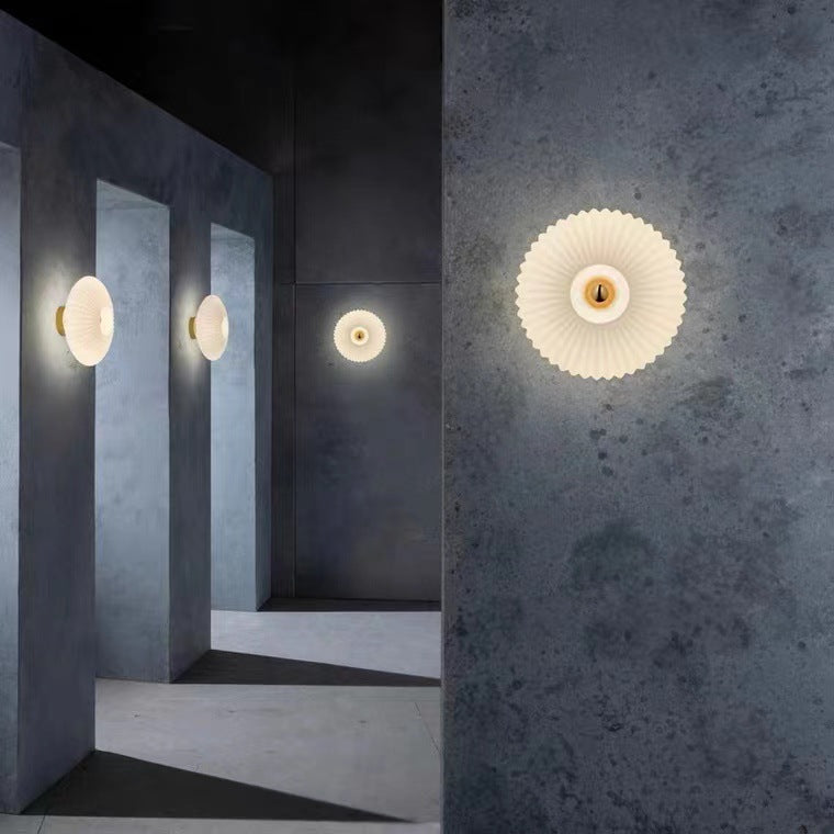 Ribbed Glass Disc Wall Light with Metal Mount | Scandi Minimalist Accent Lamp for Bedroom, Entryway & Hallway | Hardwired E26 Socket | Thomler
