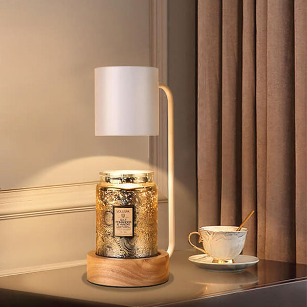 Flameless Scented Wax Warmer Lamp with Wood Base & Dimmable Ambient Light for Bedroom Living Room | Thomler