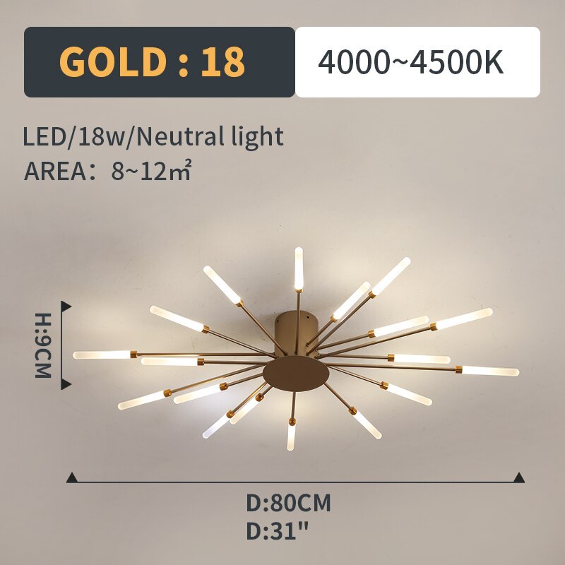 Starburst Flush Mount Ceiling Light Black Gold Modern Firework LED Fixture Bedroom Living Room Natural White Hardwired Indoor | Thomler