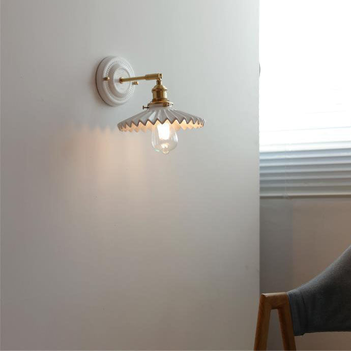 Ceramic & Brass Wall Sconce with Minimalist Contemporary Design for Bedroom, Living Room & Study | E26 Socket | Thomler