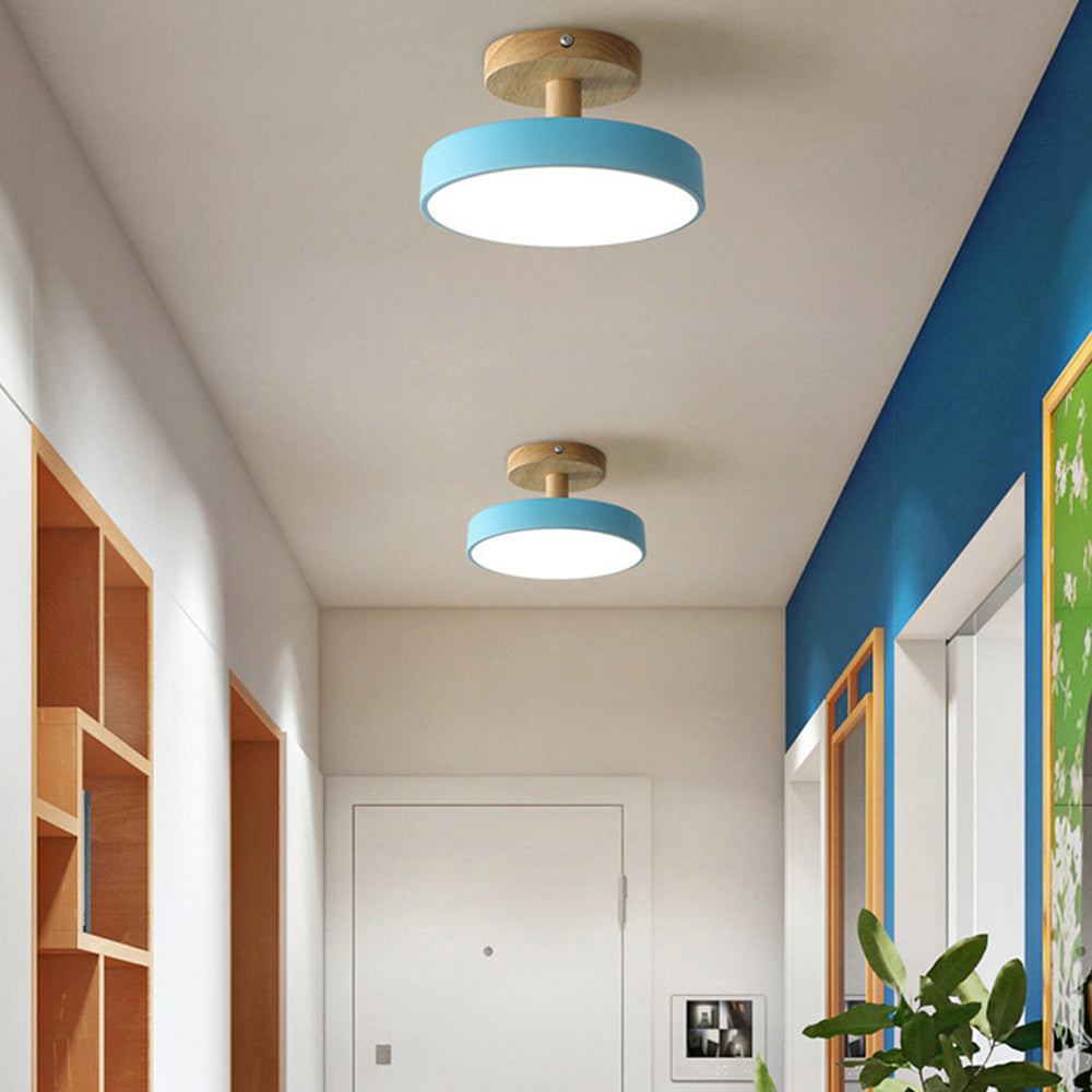 Wood & Metal Flush Mount Ceiling Light | Soft Color LED Fixture for Bedroom, Hallway & Living Room | 12W Scandinavian Style | Modern | Thomler