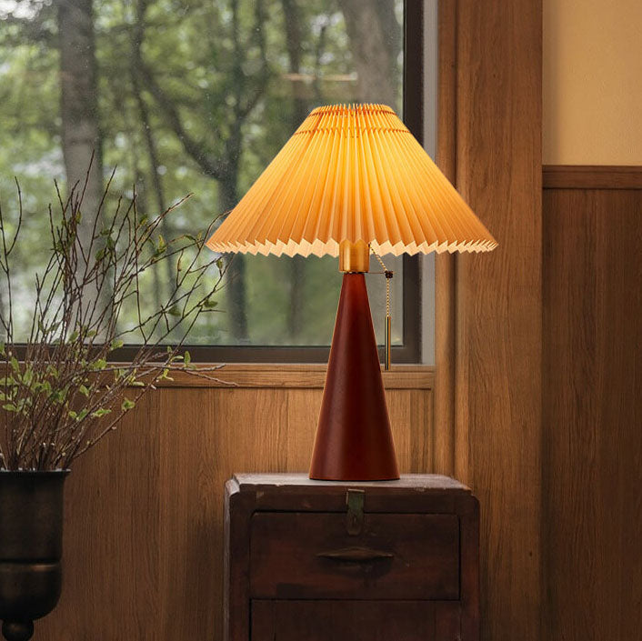 Table Lamp Wood Pleated Fabric Shade 35.0 cm Japanese Bedroom Living Room Dimmable Bedside Reading Light | Thomler