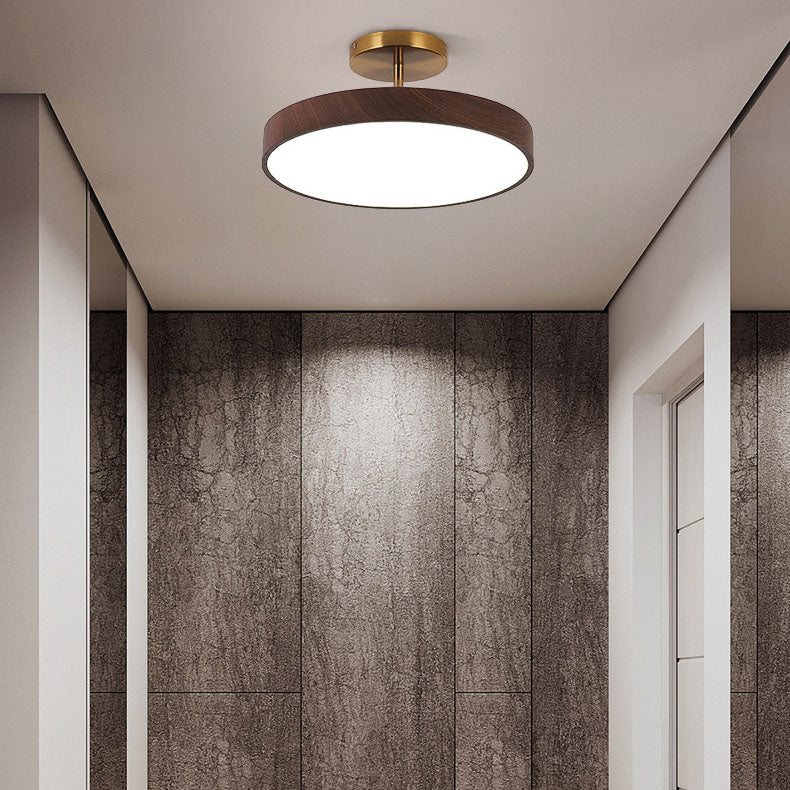 12 in Round Zen Ceiling Light with Wood-Look Frame & LED Glow for Bedroom Living Room | Thomler