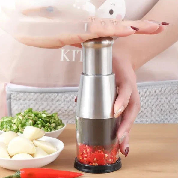 Press-Action Veggie Dicer with Enclosed Container for Onions, Garlic & More | Safe, Tear-Free Meal Prep Tool for Home Cooks & Busy Families | Thomler