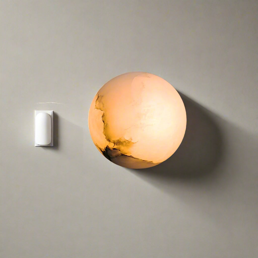 Wall Lamp Alabaster Globe 4.7 in White Bedroom Hallway Ambient Lighting Minimalist Japandi Accent Fixture | Thomler