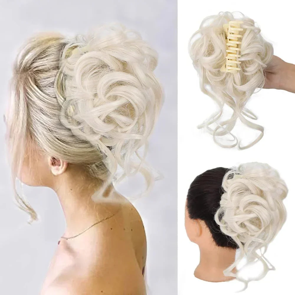 Clip-In Messy Bun Hairpiece with Curls – Synthetic Hair Extension for Instant Updo Volume and Texture | Thomler