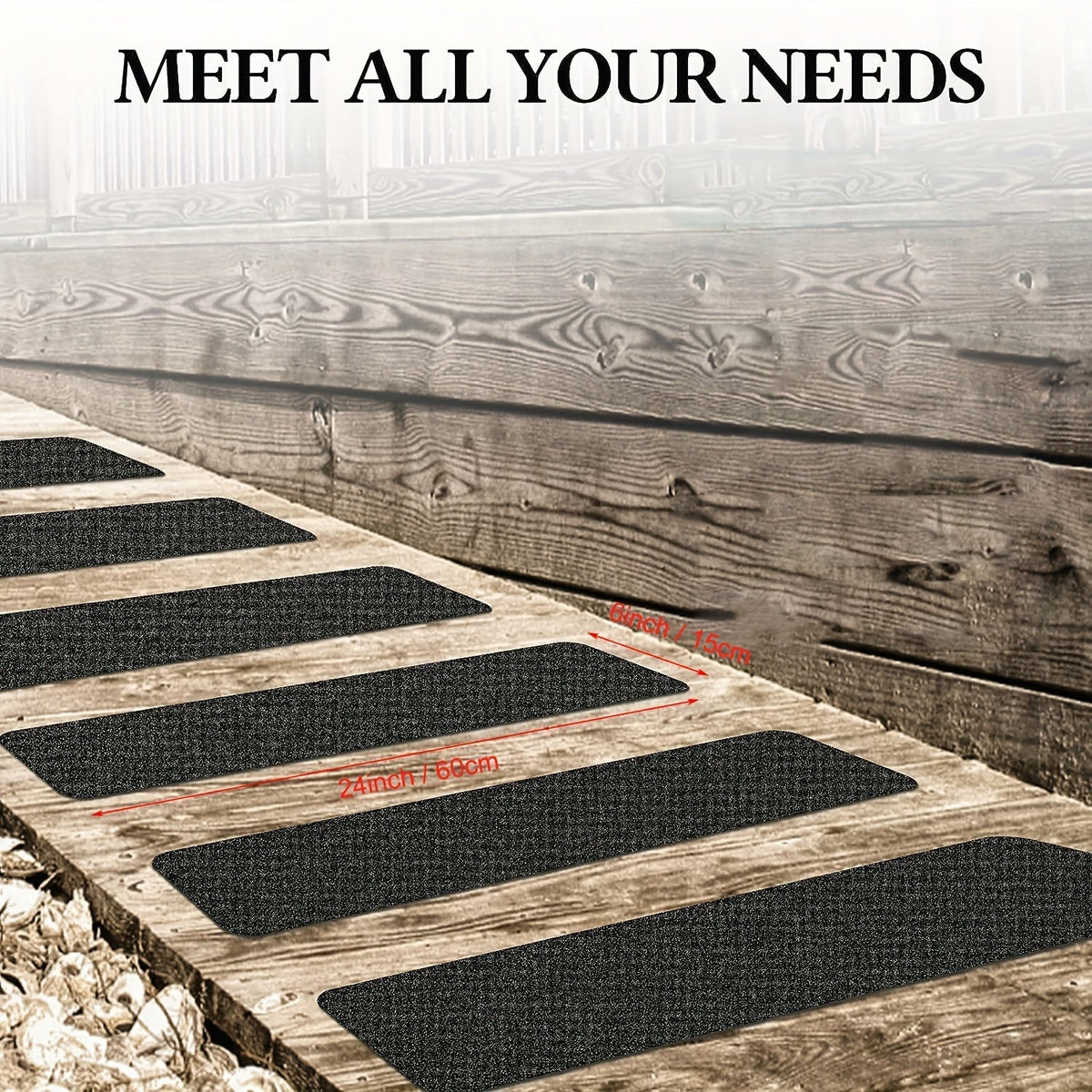 Anti-Slip Grip Tape for Steps – 10-Sheet Pack, 6×24 Inch Textured Traction Strips for Indoor Outdoor Stairs, Decks & Ramps | Thomler