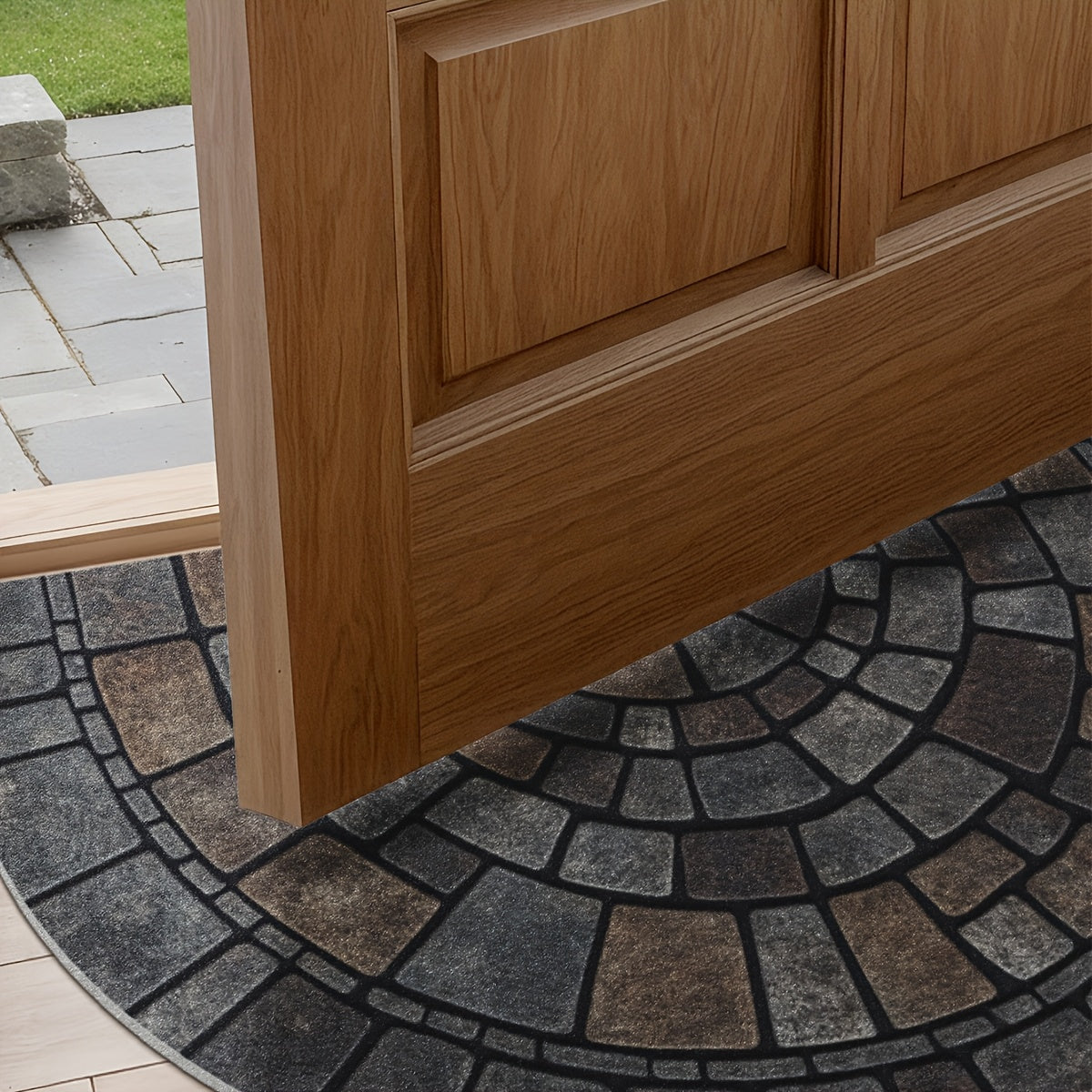 Semicircular Entryway Mat with Cobblestone Pattern for Indoor Outdoor Front Door Patio Garden Non-Slip Polyester Rug | Thomler