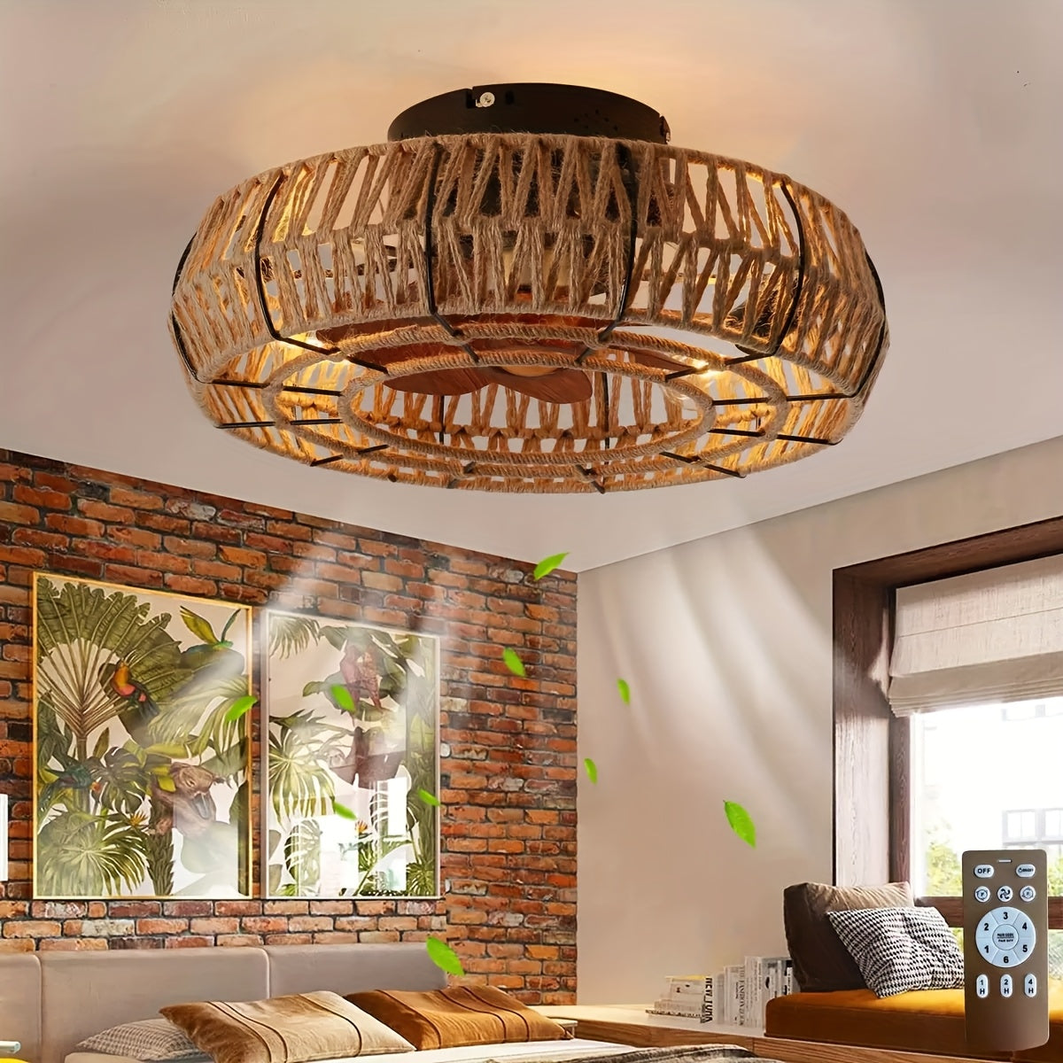 Handwoven Rattan Ceiling Fan with Integrated Light – Zen Style for Living Room, Bedroom & Dining Room | Thomler