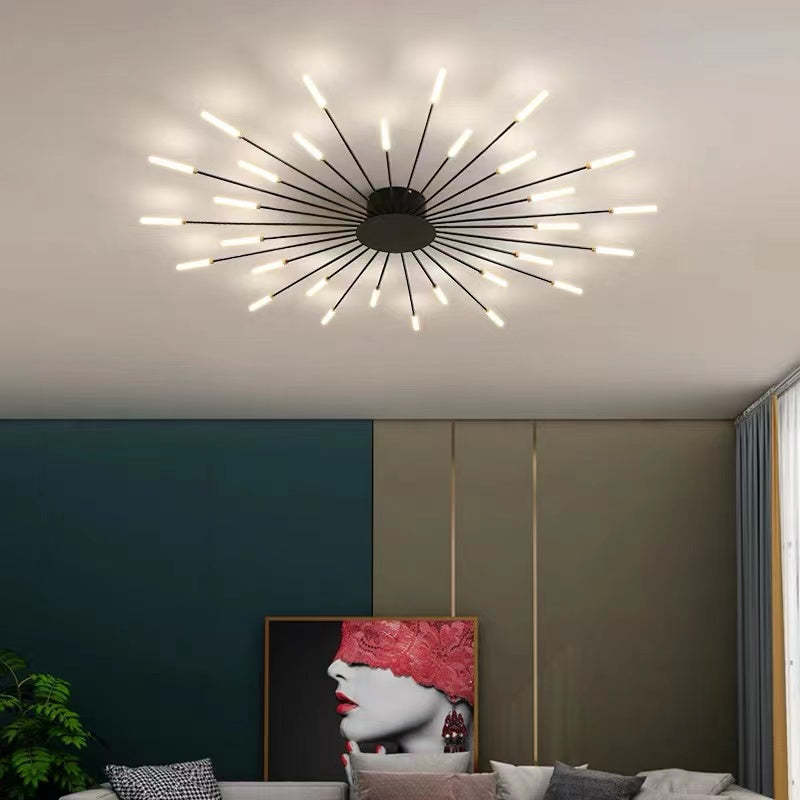 Starburst Flush Mount Ceiling Light Black Gold Modern Firework LED Fixture Bedroom Living Room Natural White Hardwired Indoor | Thomler