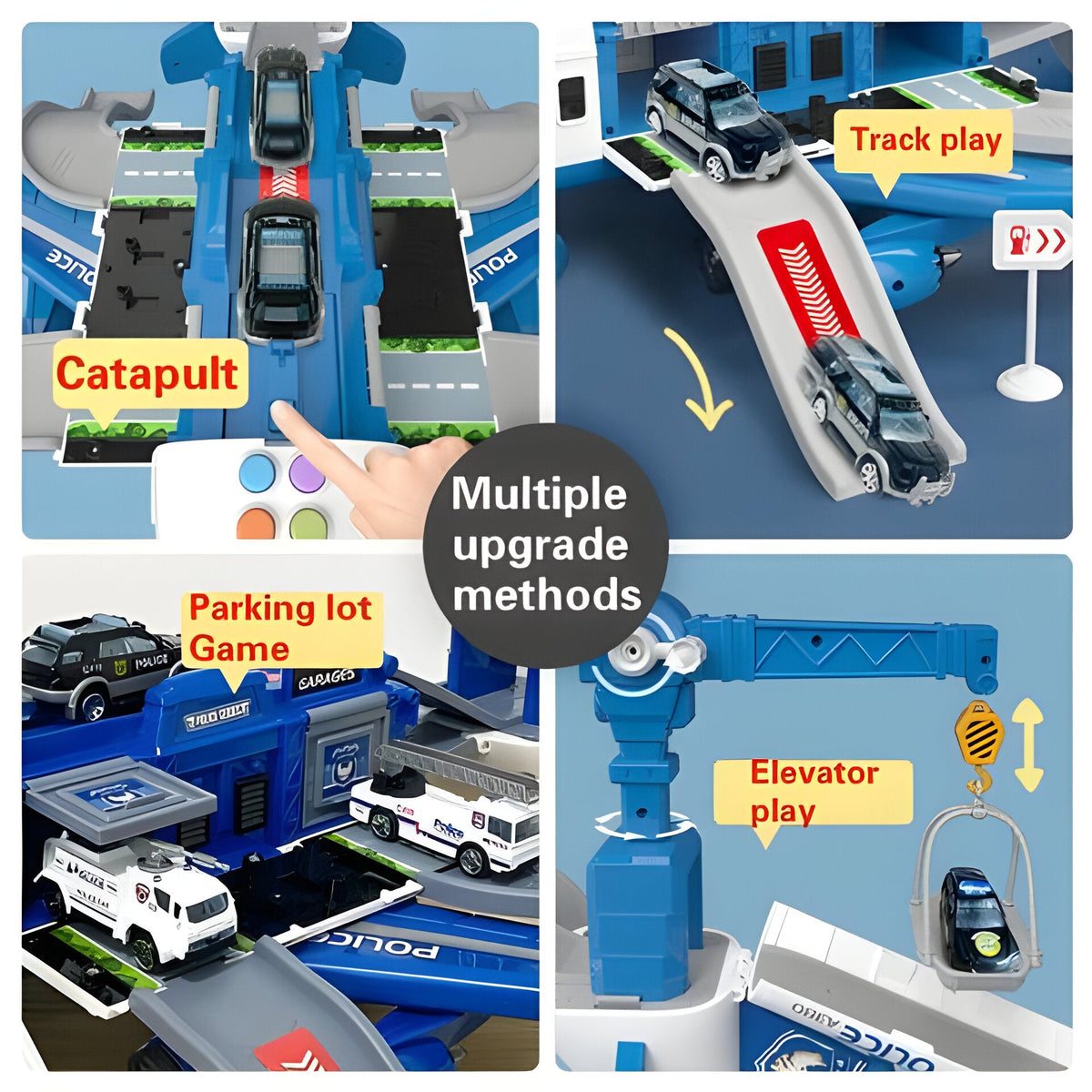 Giant Push-Powered Cargo Airplane Playset with Emergency Vehicles & Traffic Signs for Ages 3-12 | Thomler