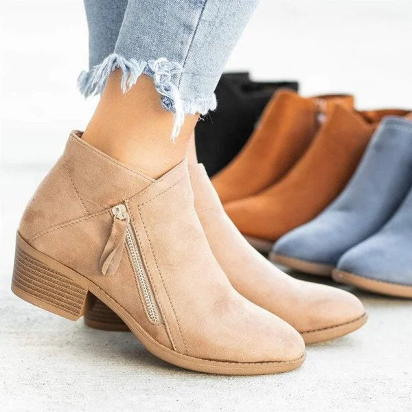 Women's Ankle Boots Suede Rubber Sole Side Zip Comfort Low Block Heel for Everyday | Thomler