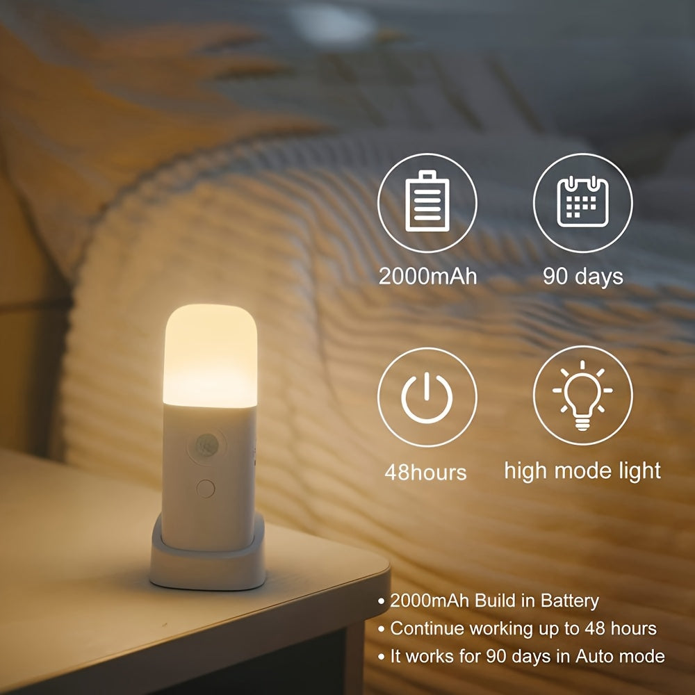 LED Night Light Plastic 15.3 cm Motion Sensor White Bedroom Hallway Wireless Dimmable USB Rechargeable Lamp | Thomler