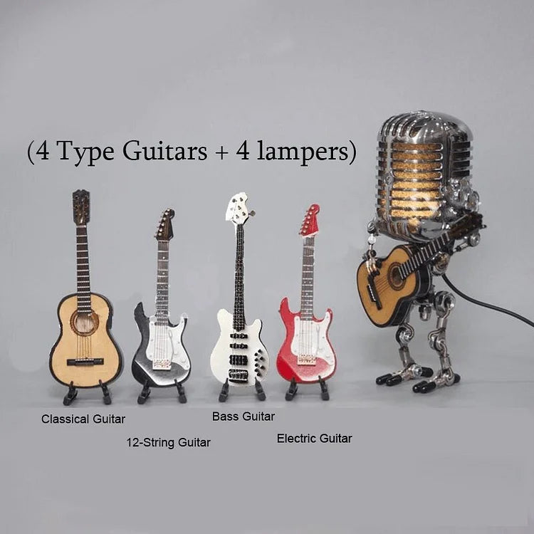 Articulated Metal Robot Desk Lamp with Miniature Guitar Accent for Music Rooms and Home Studios | Thomler