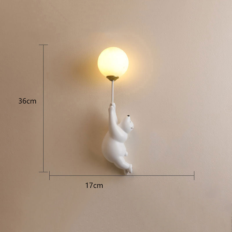 Bear with Balloon Wall Sconce Light for Kids Room Nursery Bedroom Playroom Resin Animal Design Accent Lighting White Blue Pink | Thomler