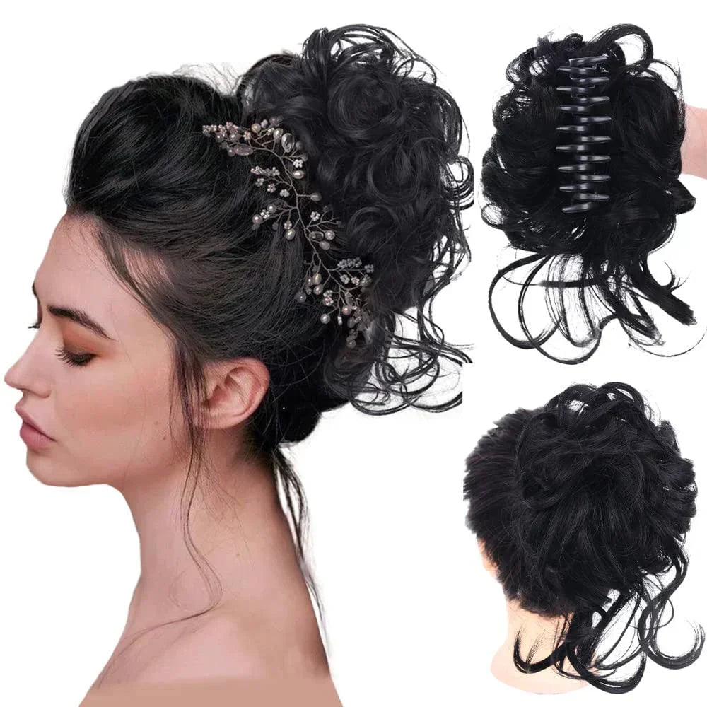 Clip-In Messy Bun Hair Extension with Curly Texture for Women, Synthetic Updo Hairpiece for Everyday & Special Events | Thomler