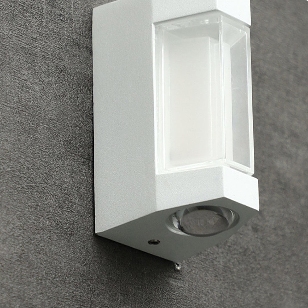Outdoor LED Wall Sconce Dual-Light Up Down Modern Metal Waterproof Fixture for Porch Patio Entryway Black White Finish Geometric Exterior | Thomler