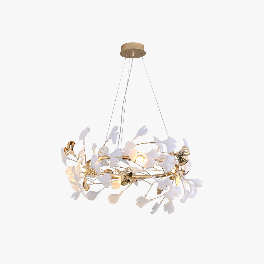 Ceramic Leaf Cluster Pendant Light with Adjustable Cord – Gold Metal Frame Multi-Bulb Chandelier for Dining Room, Living Room & Bedroom | Thomler