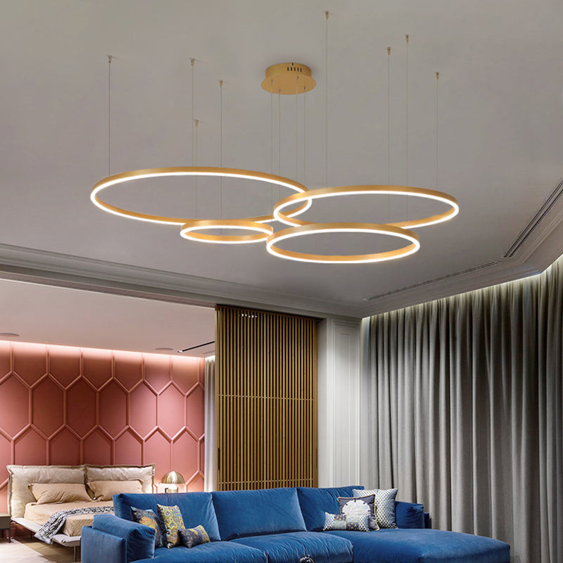 Tiered Ring Pendant Light Modern Metal Circular Chandelier for Dining Room Living Room Bedroom Kitchen Island Adjustable Height LED | Thomler