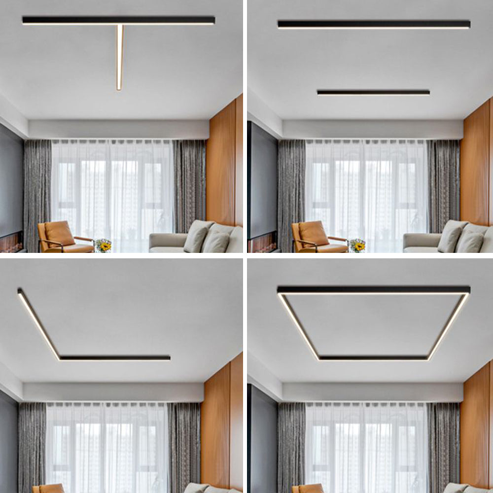 Modern Linear Black LED Flush Mount Ceiling Light Dimmable 24-47 Inch Metal for Kitchen Living Room | Thomler
