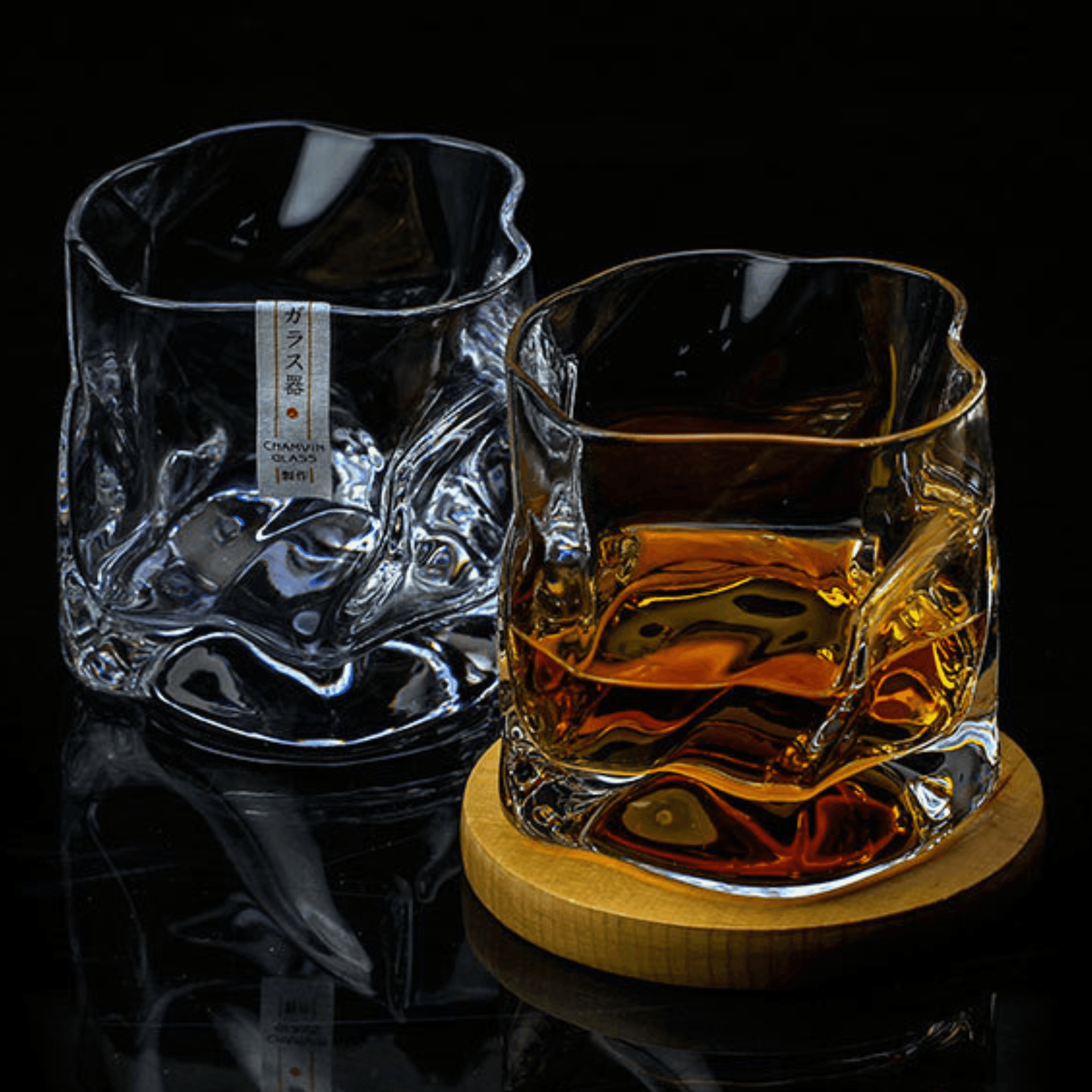Whiskey Glass Crystal Edo Kiriko Crumple Pattern Japanese Style Wooden Gift Box Collector Barware Tumbler | Thomler