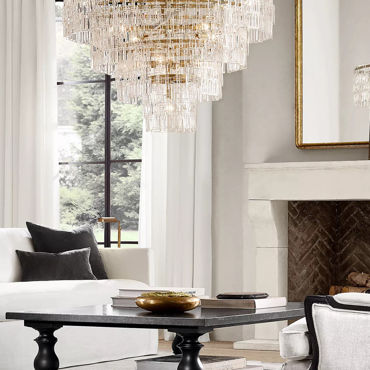 Multi-Tiered Crystal Ring Chandelier with Glass Chain Links for Dining Rooms and Living Rooms 36 48 60 Inch | Thomler