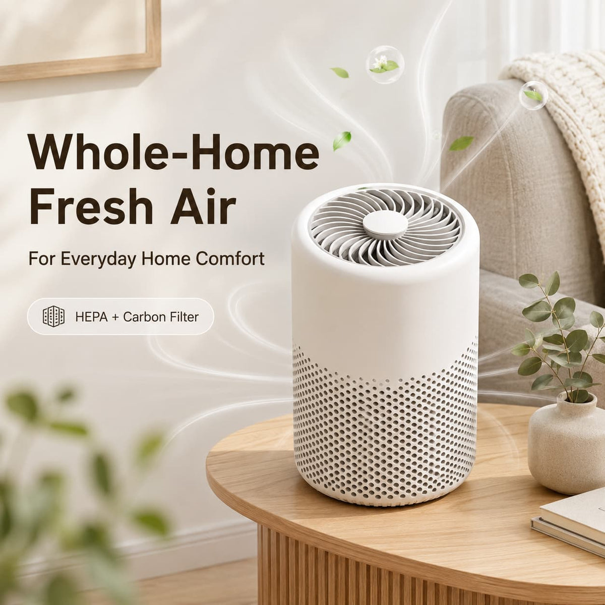 Compact Multi-Stage Air Purifier for Home – Removes Odors, Pet Dander & Dust with Quiet Motor – Bedroom, Office & Living Room Air Quality | Thomler