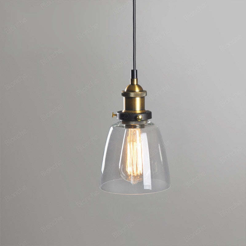 Industrial Glass Hanging Lamp Metal Frame Adjustable Drop Fixture for Kitchen Dining Living Spaces Clear Amber Smoke | Thomler