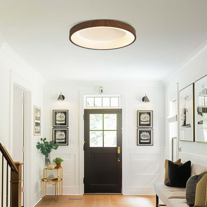 Ceiling Light Wood Look Iron Acrylic 35.0 cm Round Living Room Bedroom Hallway LED Lighting Fixture Modern Minimalist Decor | Thomler