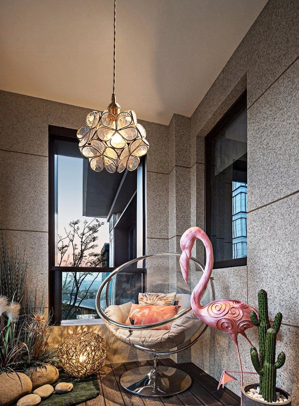 Pendant Light Brass Glass 7.9 in Petal Shape Indoor Ceiling Lamp Adjustable Hanging Height | Thomler