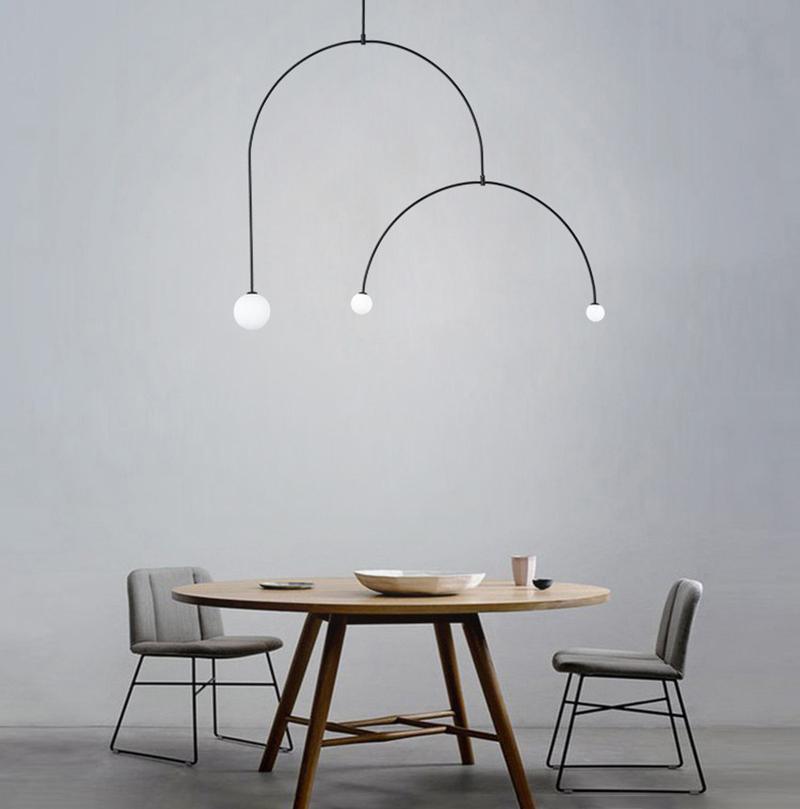 Mobile Chandelier 55.1 in L x 33.5 in H Patinated Brass Black Modern Living Room Ceiling Light Minimalist Glass Diffuser Fixture | Thomler