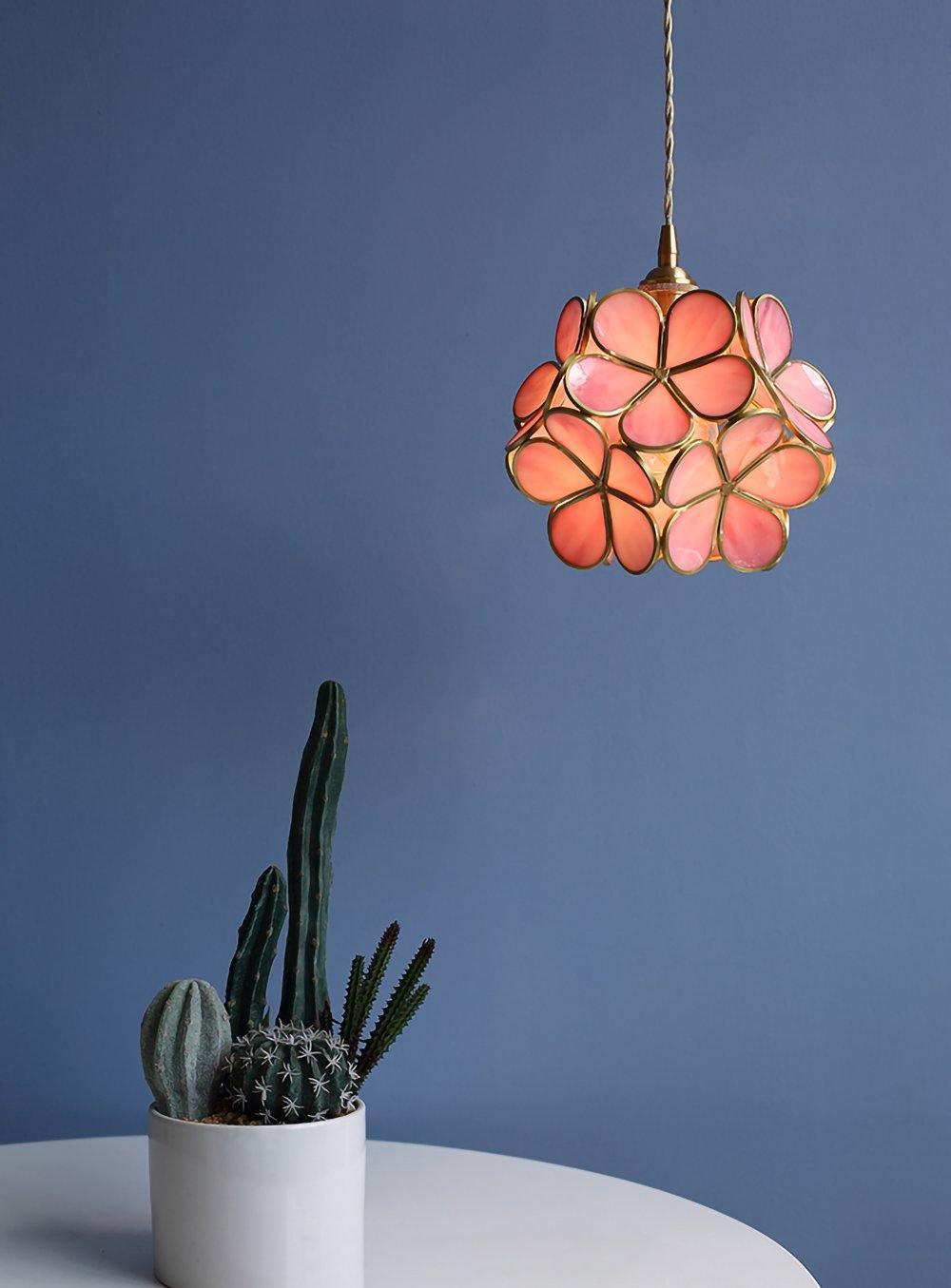 Pendant Light Brass Glass 7.9 in Petal Shape Indoor Ceiling Lamp Adjustable Hanging Height | Thomler