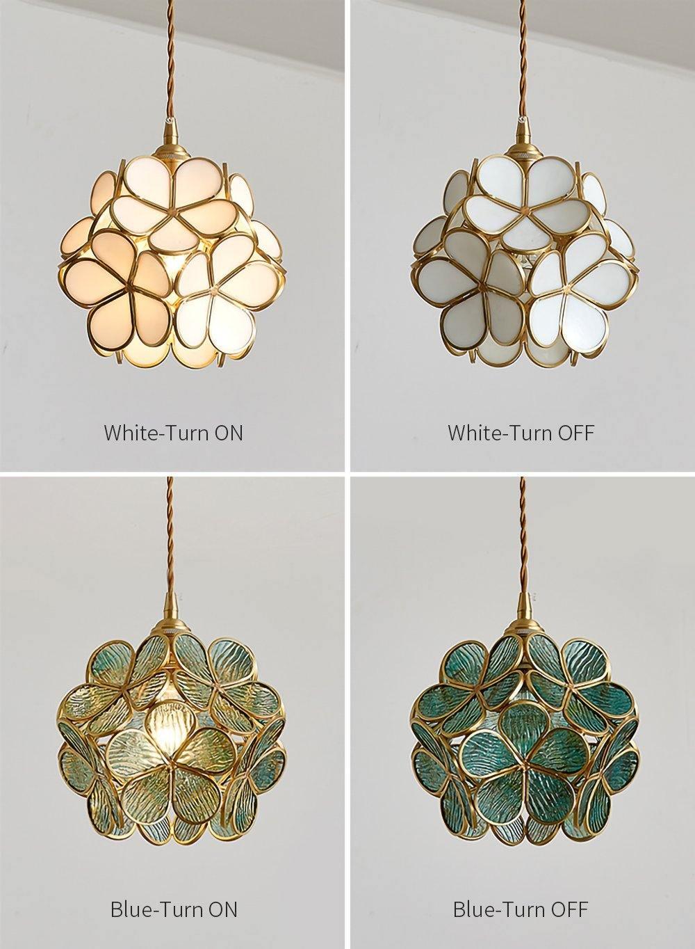 Pendant Light Brass Glass 7.9 in Petal Shape Indoor Ceiling Lamp Adjustable Hanging Height | Thomler
