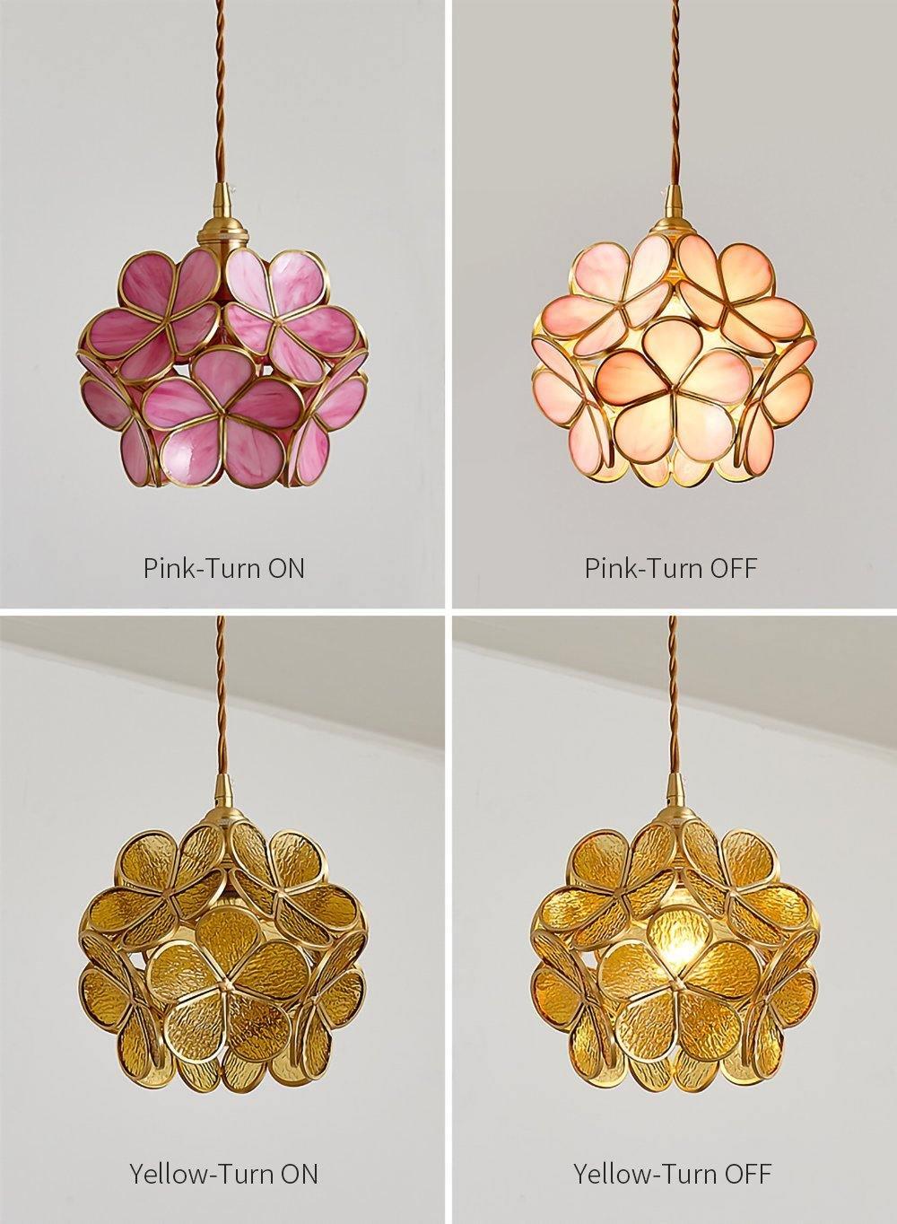 Pendant Light Brass Glass 7.9 in Petal Shape Indoor Ceiling Lamp Adjustable Hanging Height | Thomler