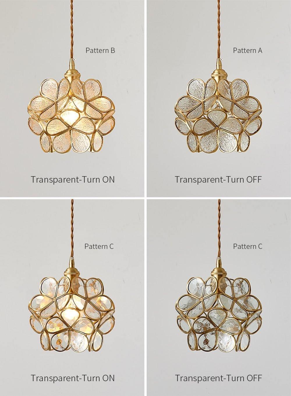 Pendant Light Brass Glass 7.9 in Petal Shape Indoor Ceiling Lamp Adjustable Hanging Height | Thomler