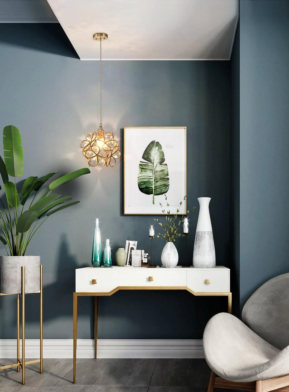 Pendant Light Brass Glass 7.9 in Petal Shape Indoor Ceiling Lamp Adjustable Hanging Height | Thomler