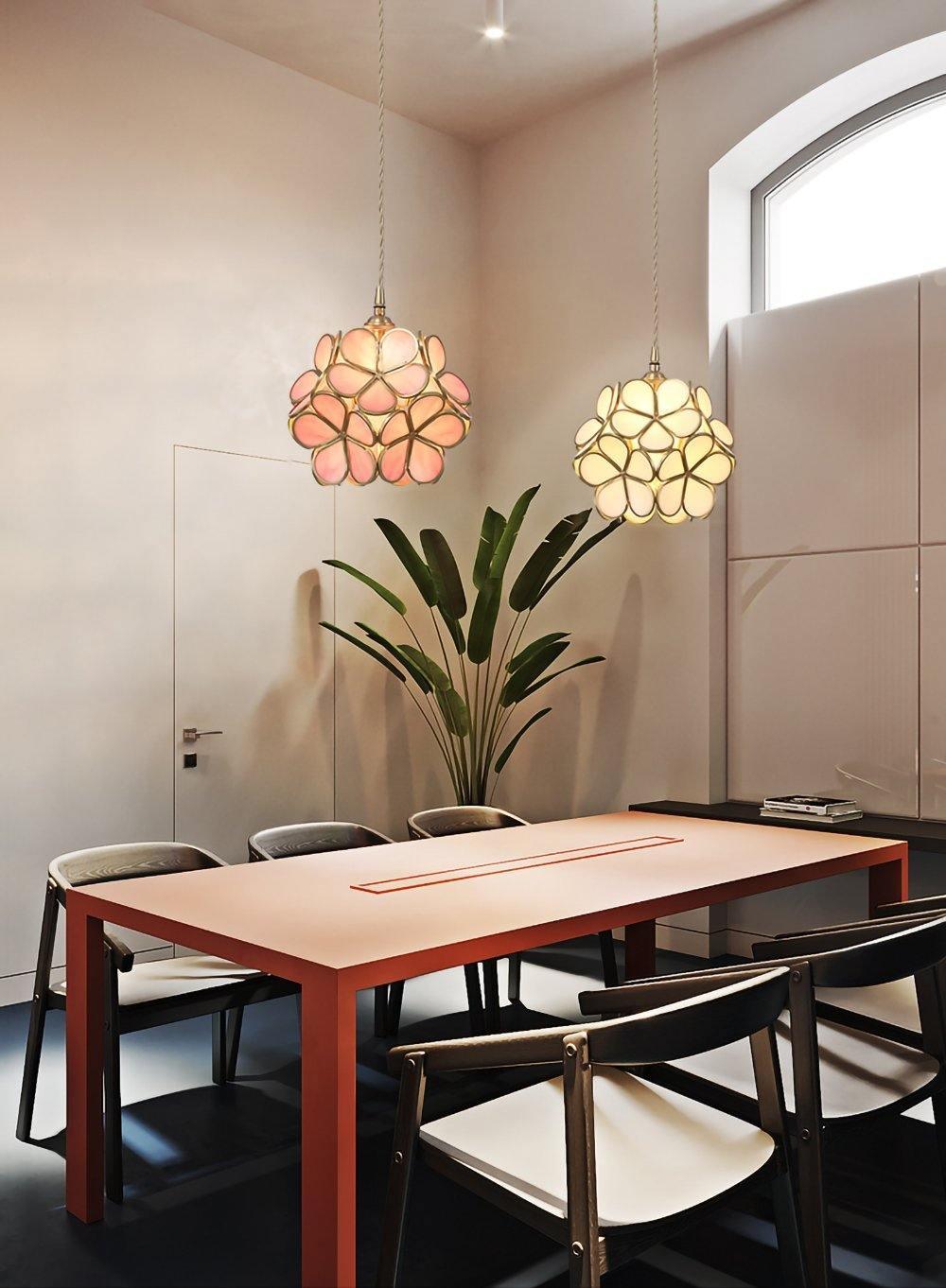 Pendant Light Brass Glass 7.9 in Petal Shape Indoor Ceiling Lamp Adjustable Hanging Height | Thomler