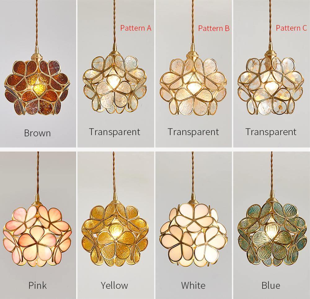 Pendant Light Brass Glass 7.9 in Petal Shape Indoor Ceiling Lamp Adjustable Hanging Height | Thomler