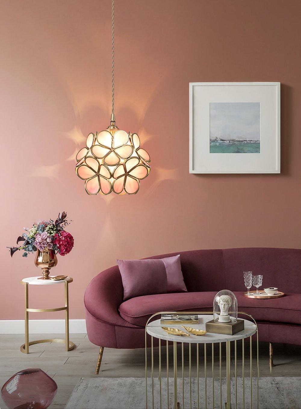 Pendant Light Brass Glass 7.9 in Petal Shape Indoor Ceiling Lamp Adjustable Hanging Height | Thomler