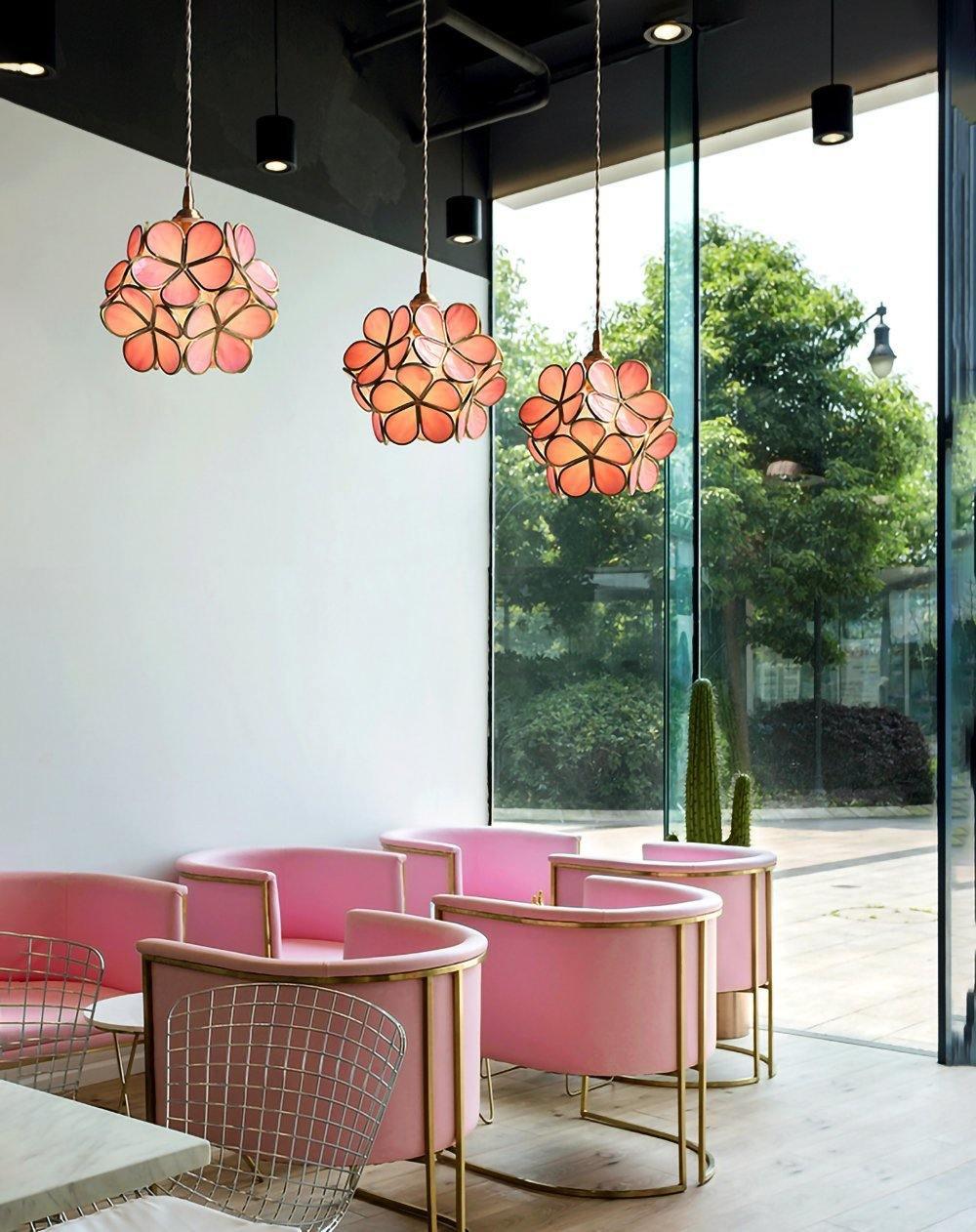 Pendant Light Brass Glass 7.9 in Petal Shape Indoor Ceiling Lamp Adjustable Hanging Height | Thomler
